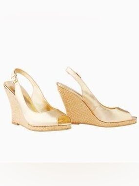 Lilly Pulitzer Metallic Kristin Wedge Gold Peep-Toe Wedge Slingback